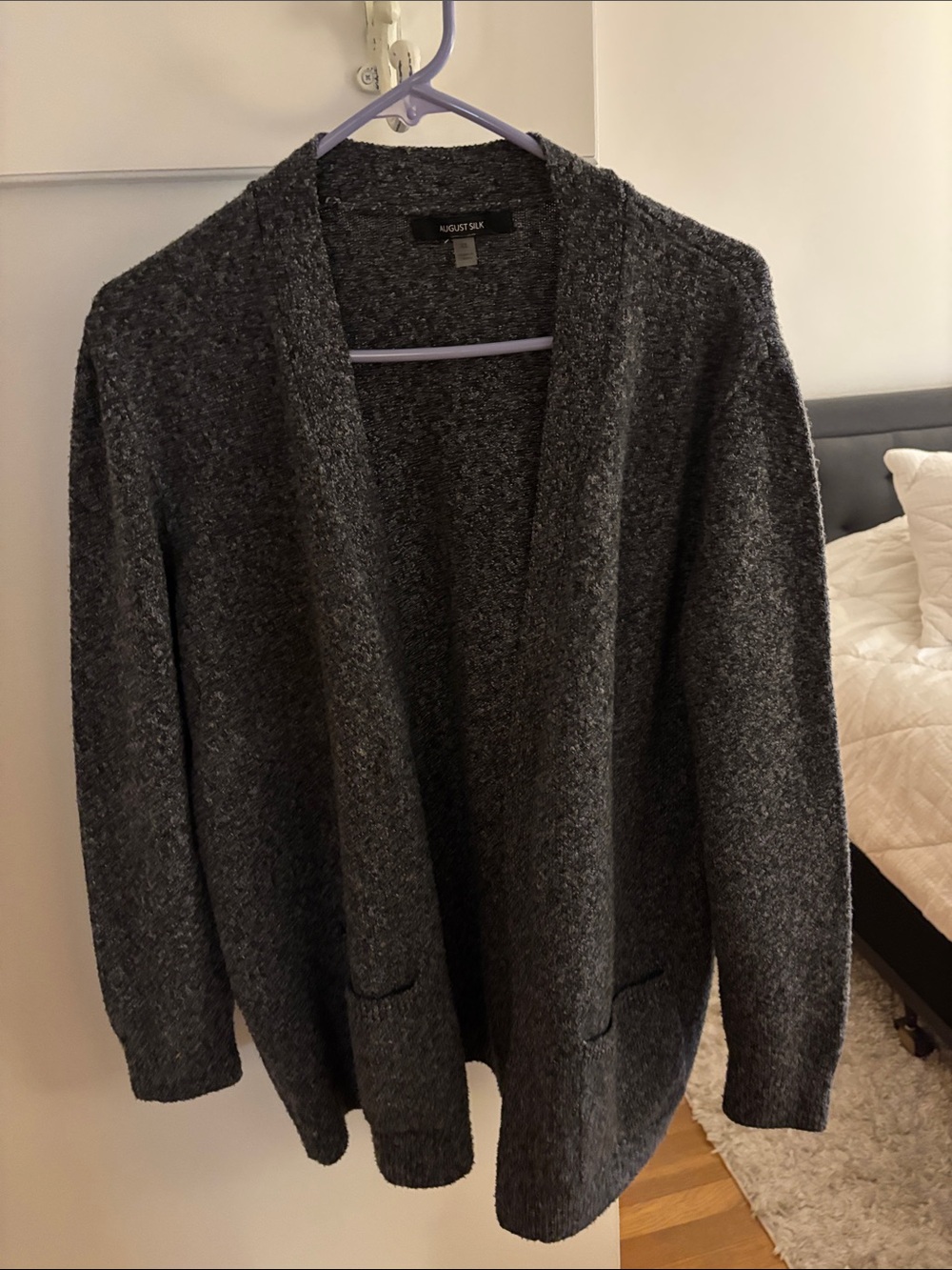 august silk Women's Dark Charcoal Open-Front Cardigan